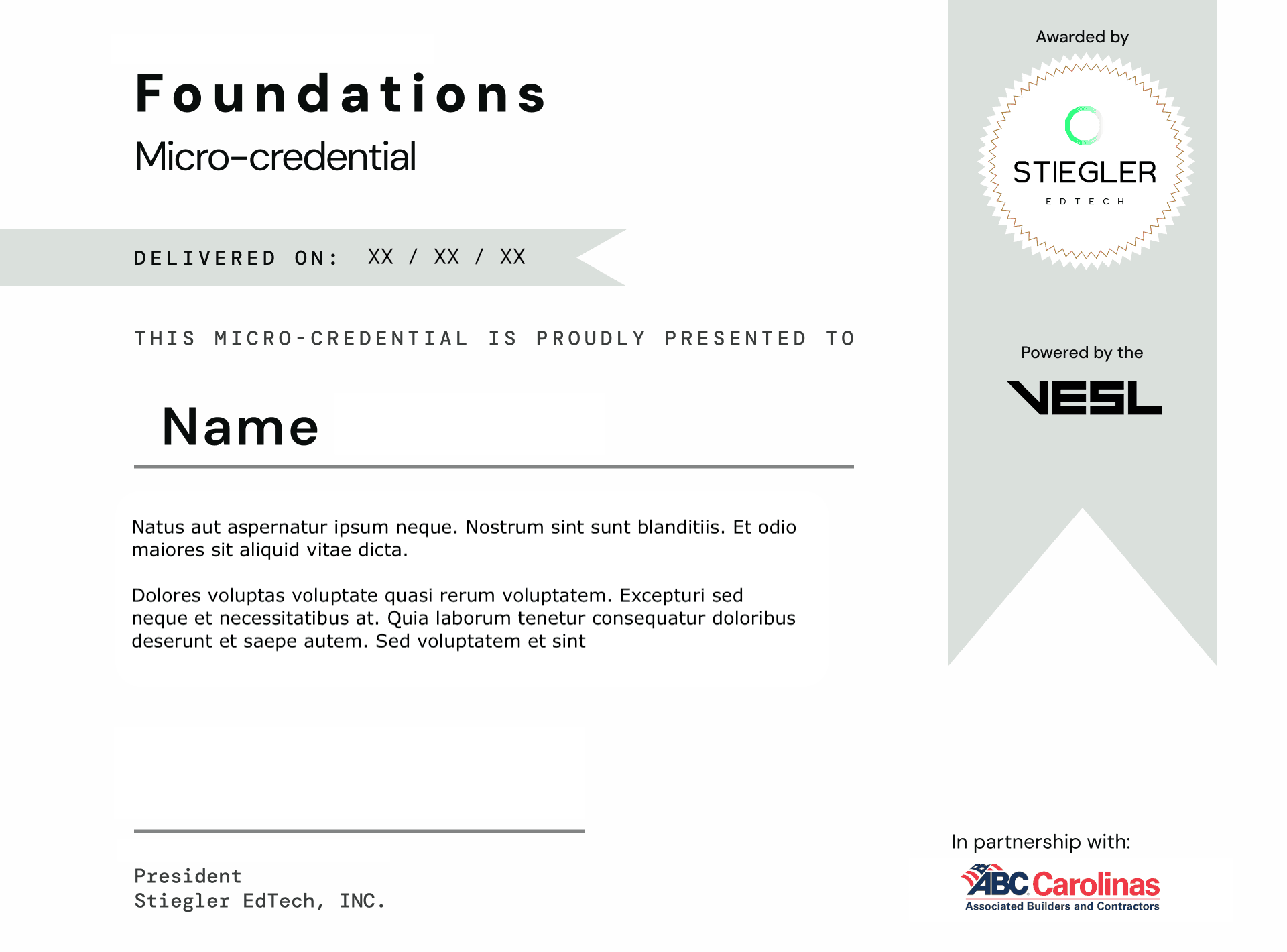 ABC Carolinas Certificate of Achievement - Example